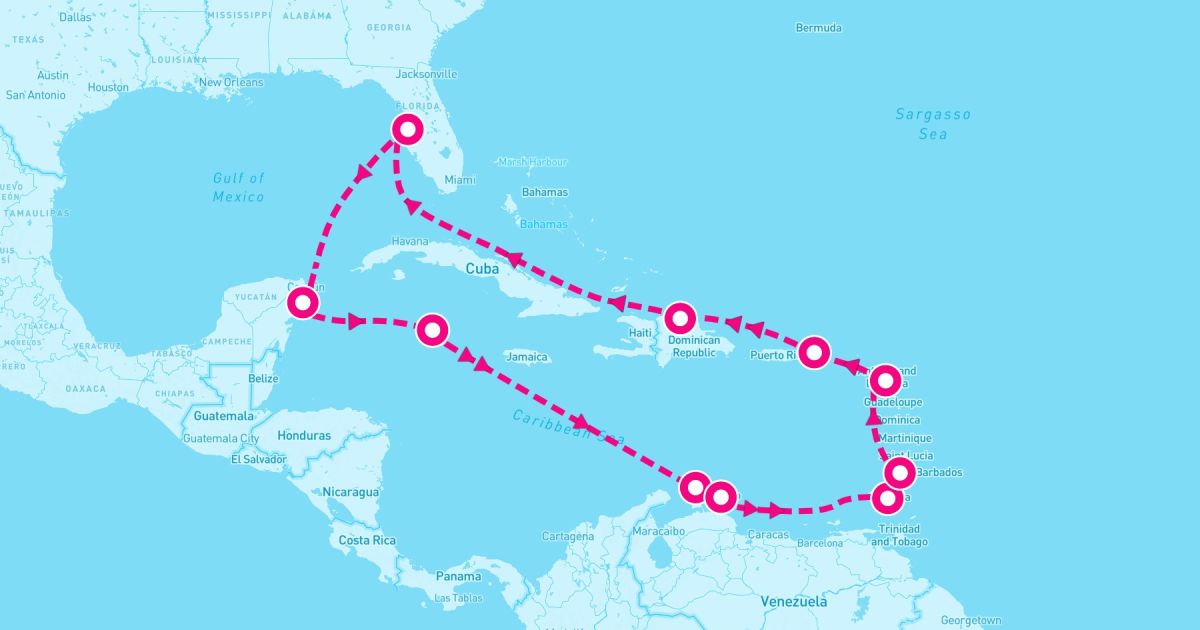 14 Night Caribbean: Curacao Aruba Barbados & Cozumel (Tampa Roundtrip)