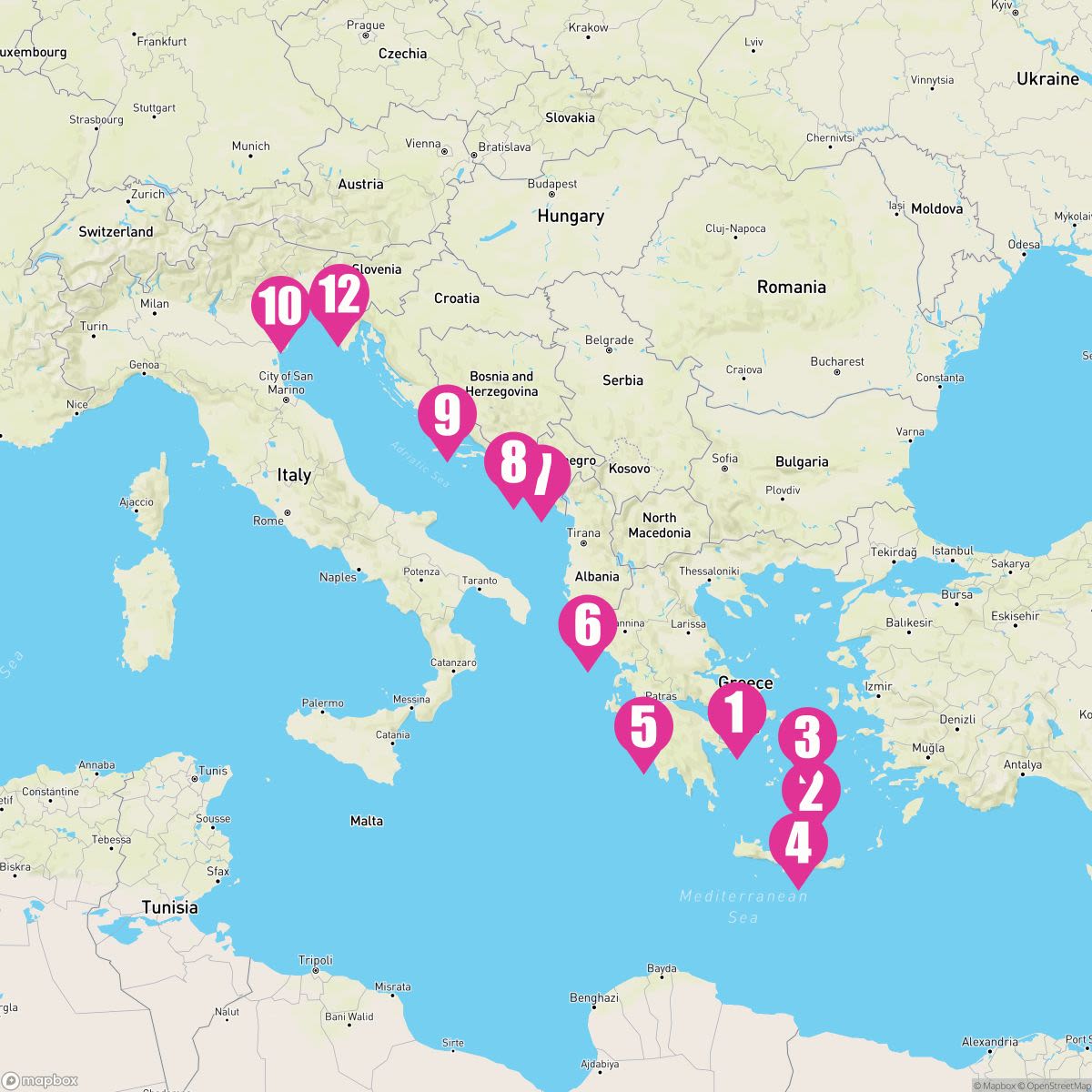 11 Night Greek Isles: Santorini Mykonos & Croatia (Athens To Trieste)