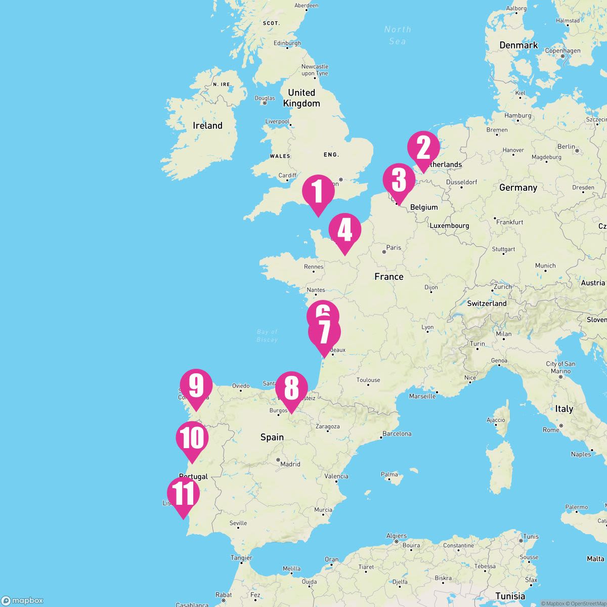 10 Night Europe: France Spain Portugal & Belgium (Southampton To Lisbon)
