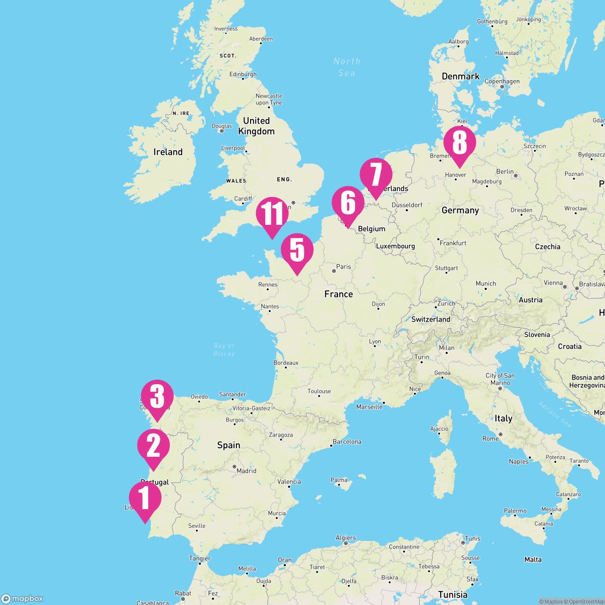 10 Night Europe: France Spain Germany & Portugal (Lisbon To Southampton)