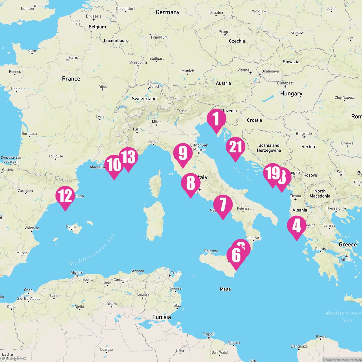 22 Night Around Italys Boot: Cote Dazur & Venice Overnight (Trieste Roundtrip)