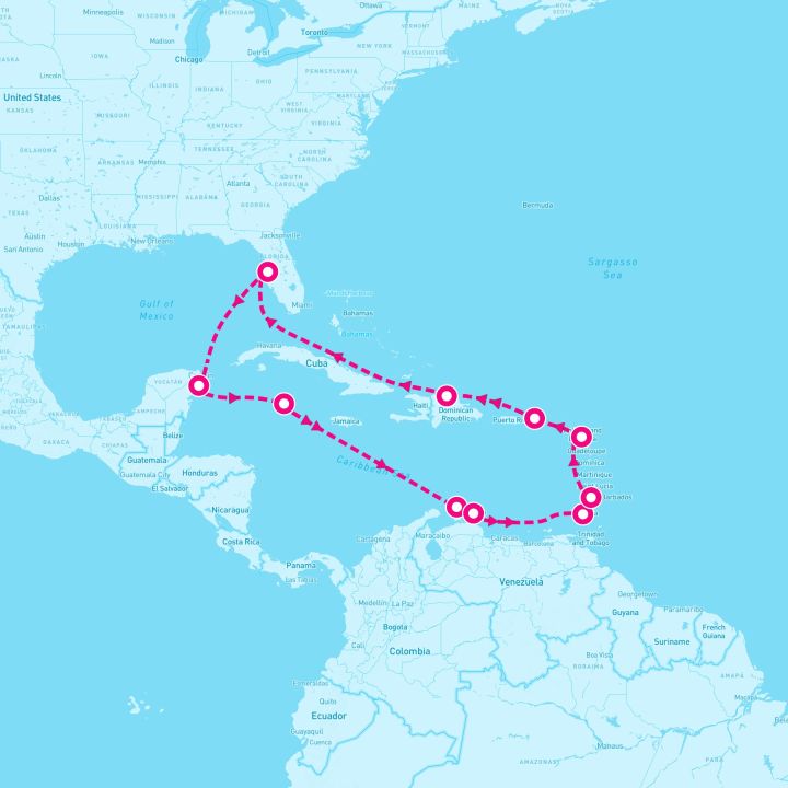 14 Night Caribbean: Curacao Aruba Barbados & Cozumel (Tampa Roundtrip)
