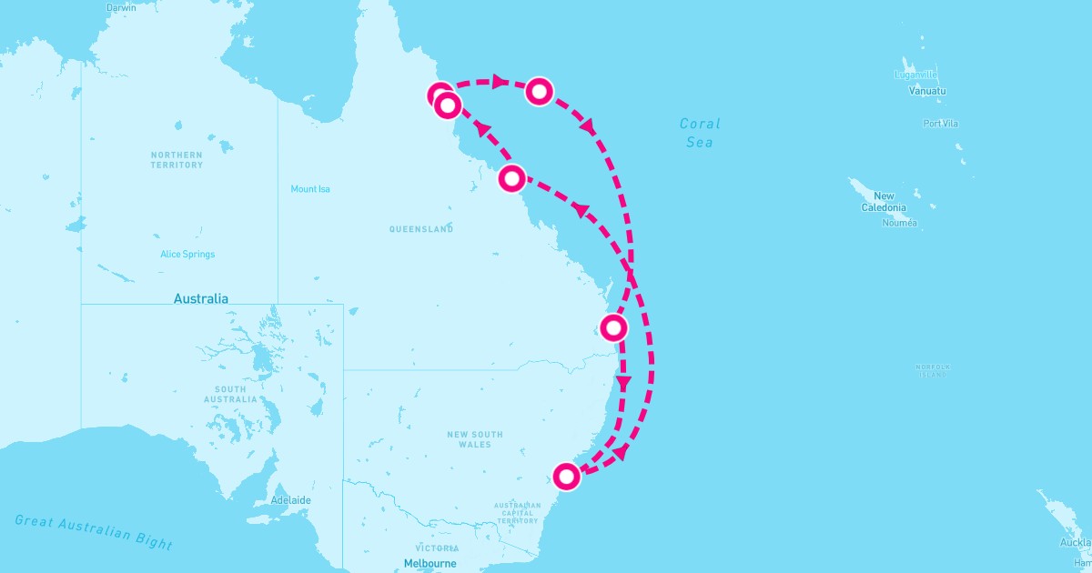 Splendor Map Carnival Splendor April 28, 2026 | 10-Night Cruise from $897