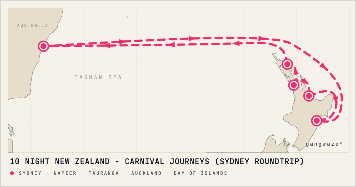 Splendor Map Carnival Splendor October 12, 2027 | 10-Night Sydney Cruise