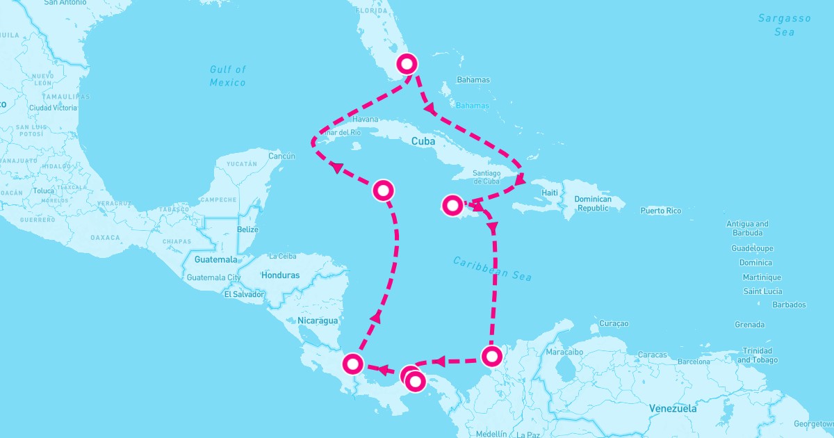 Ruby Princess Route Ruby Princess February 8, 2024 | 10-Night Fort Lauderdale Cruise