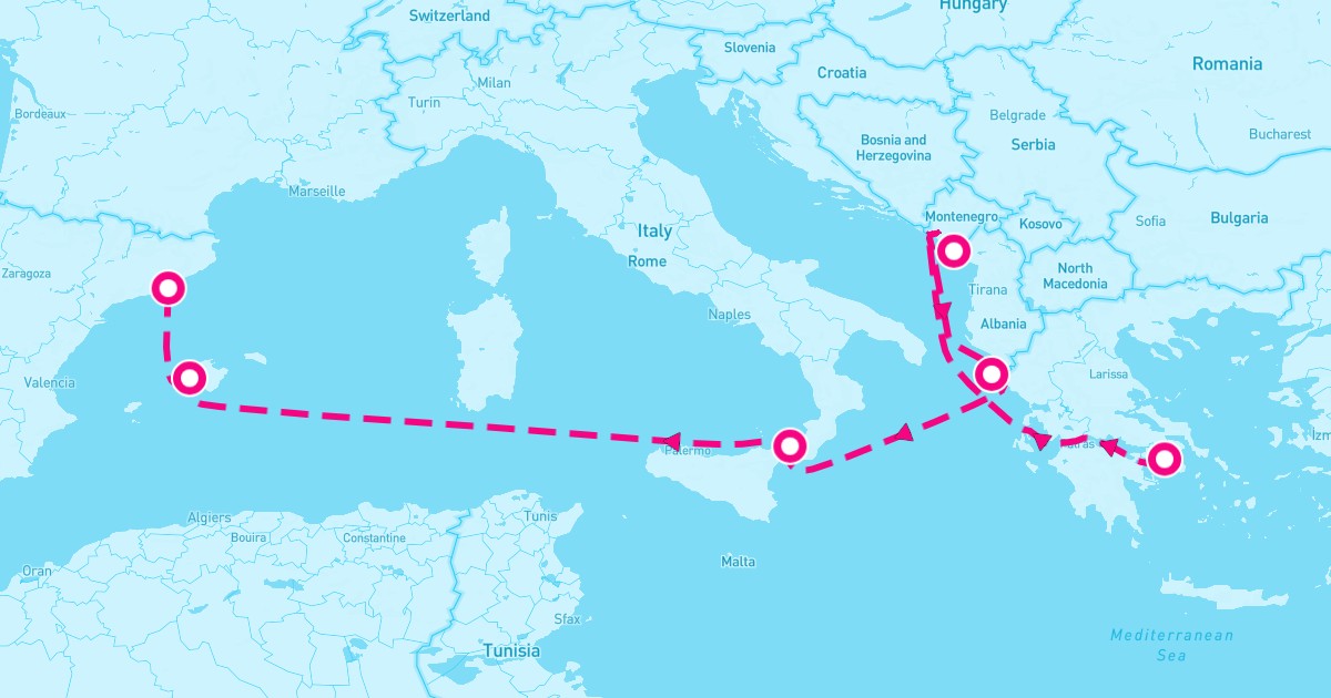 Sun Princess - September 13, 2025 (7 Night) Cruise Map, Ports