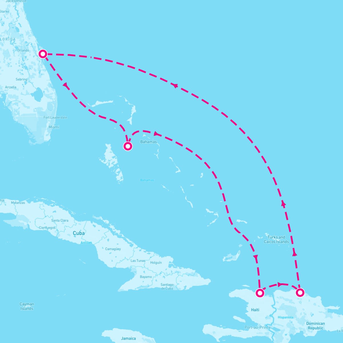 Adventure of the Seas itinerary map for March 9, 2024 (6 nights)