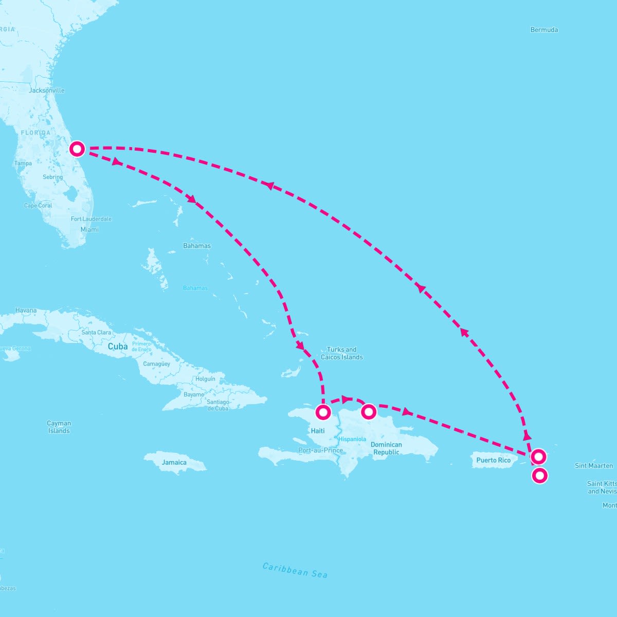 Adventure of the Seas itinerary map for March 15, 2024 (8 nights)