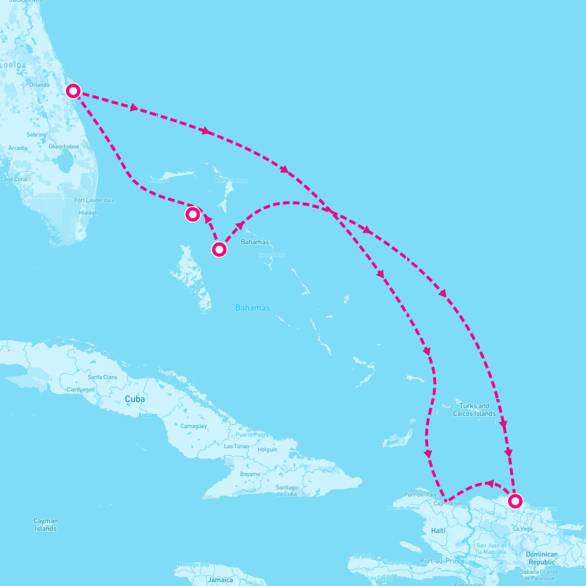 Adventure of the Seas itinerary map for April 20, 2024 (6 nights)