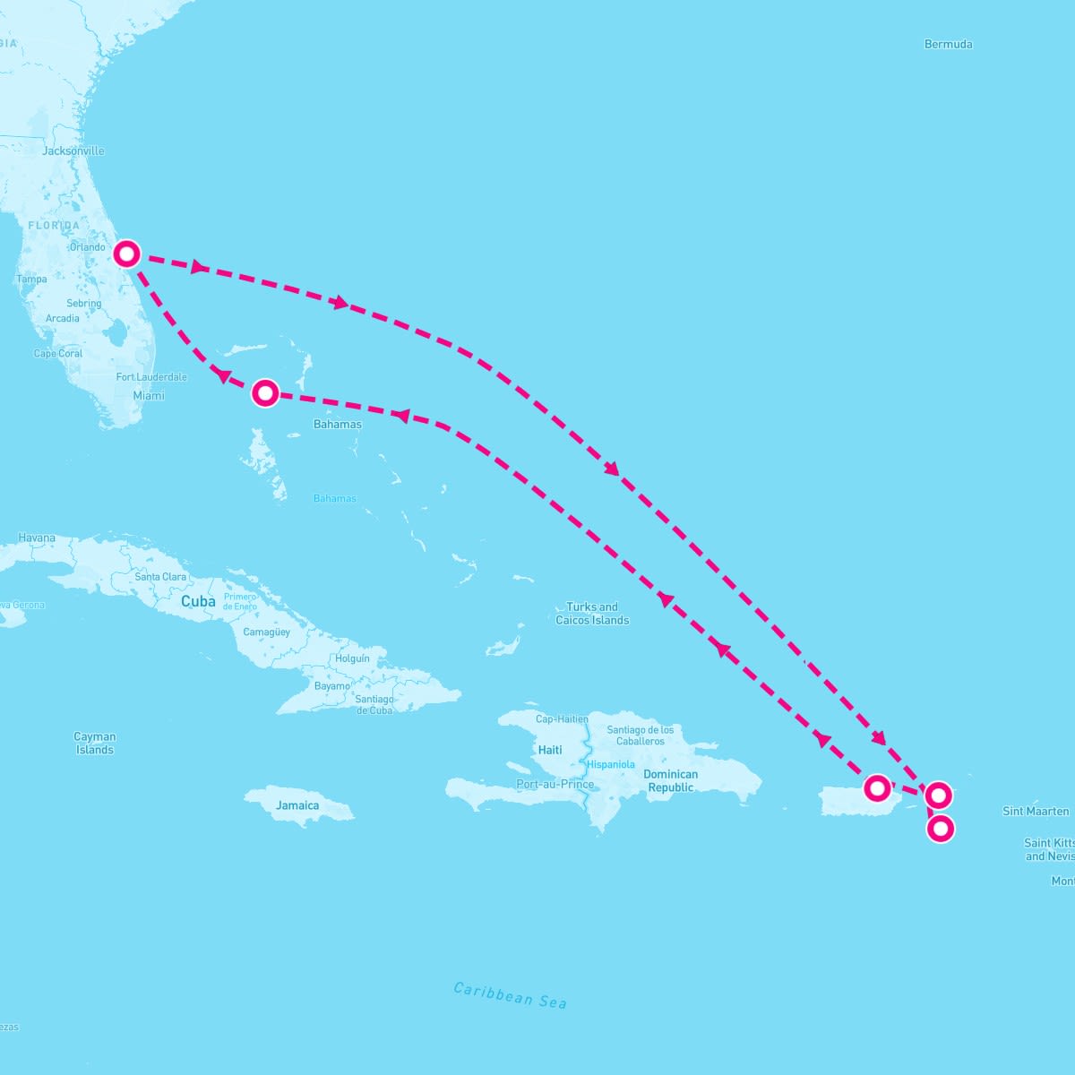 Adventure of the Seas itinerary map for July 19, 2024 (8 nights)