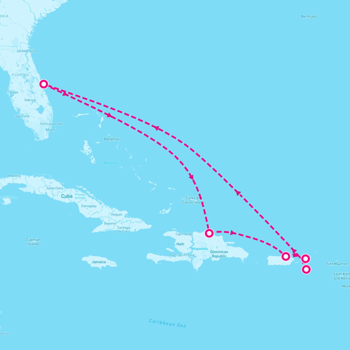 Adventure of the Seas itinerary map for December 13, 2024 (8 nights)
