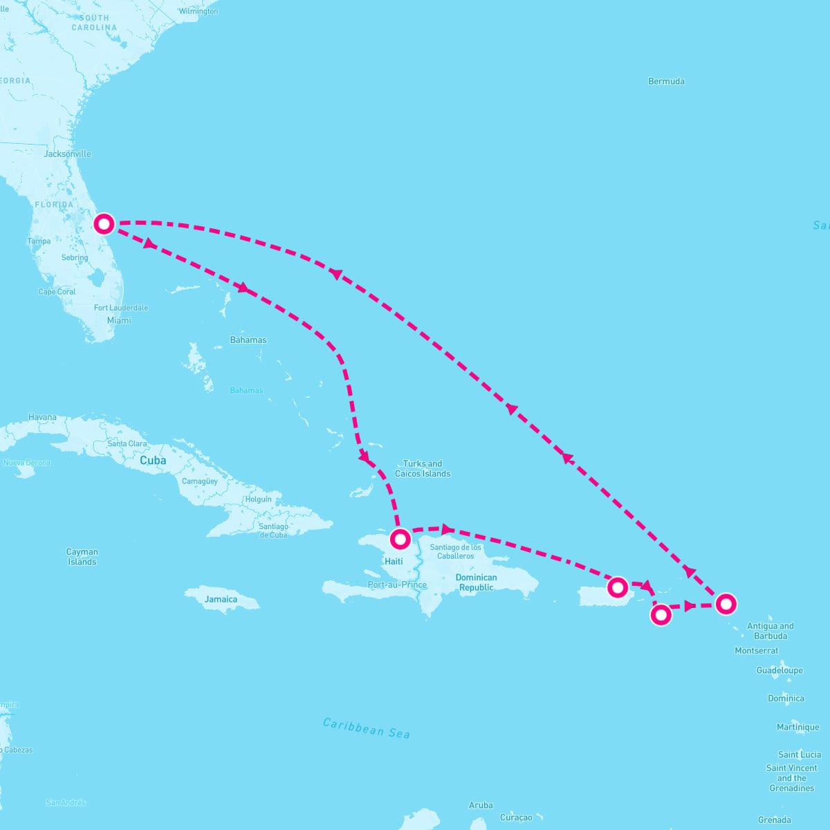 Adventure of the Seas itinerary map for December 27, 2024 (8 nights)