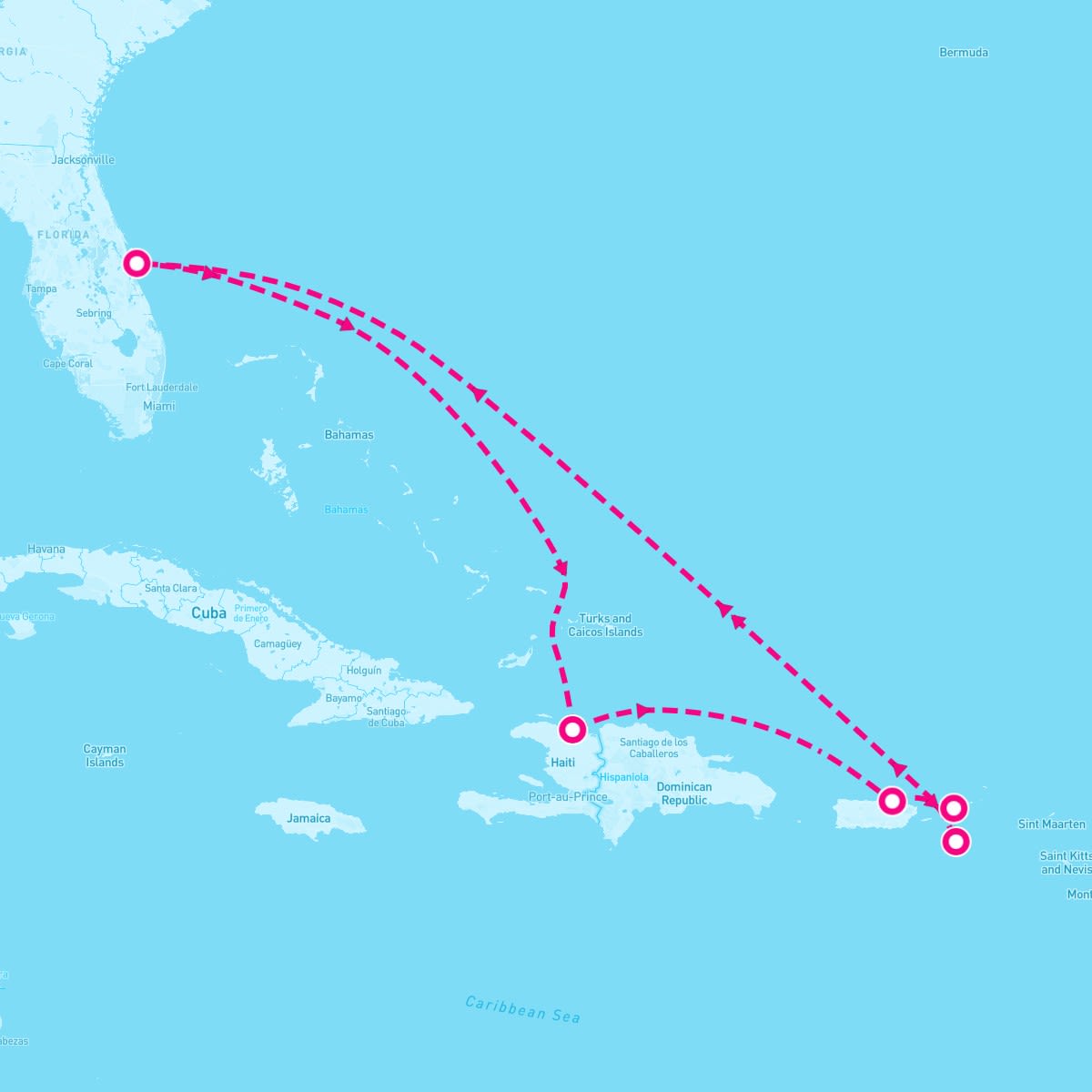 Adventure of the Seas itinerary map for January 10, 2025
