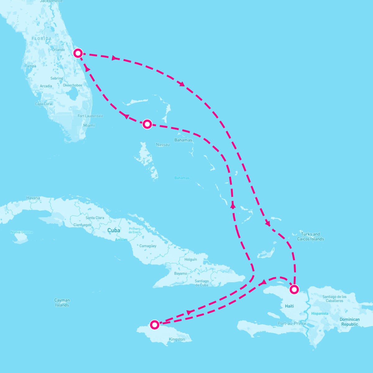 Adventure of the Seas itinerary map for March 29, 2025 (6 nights)