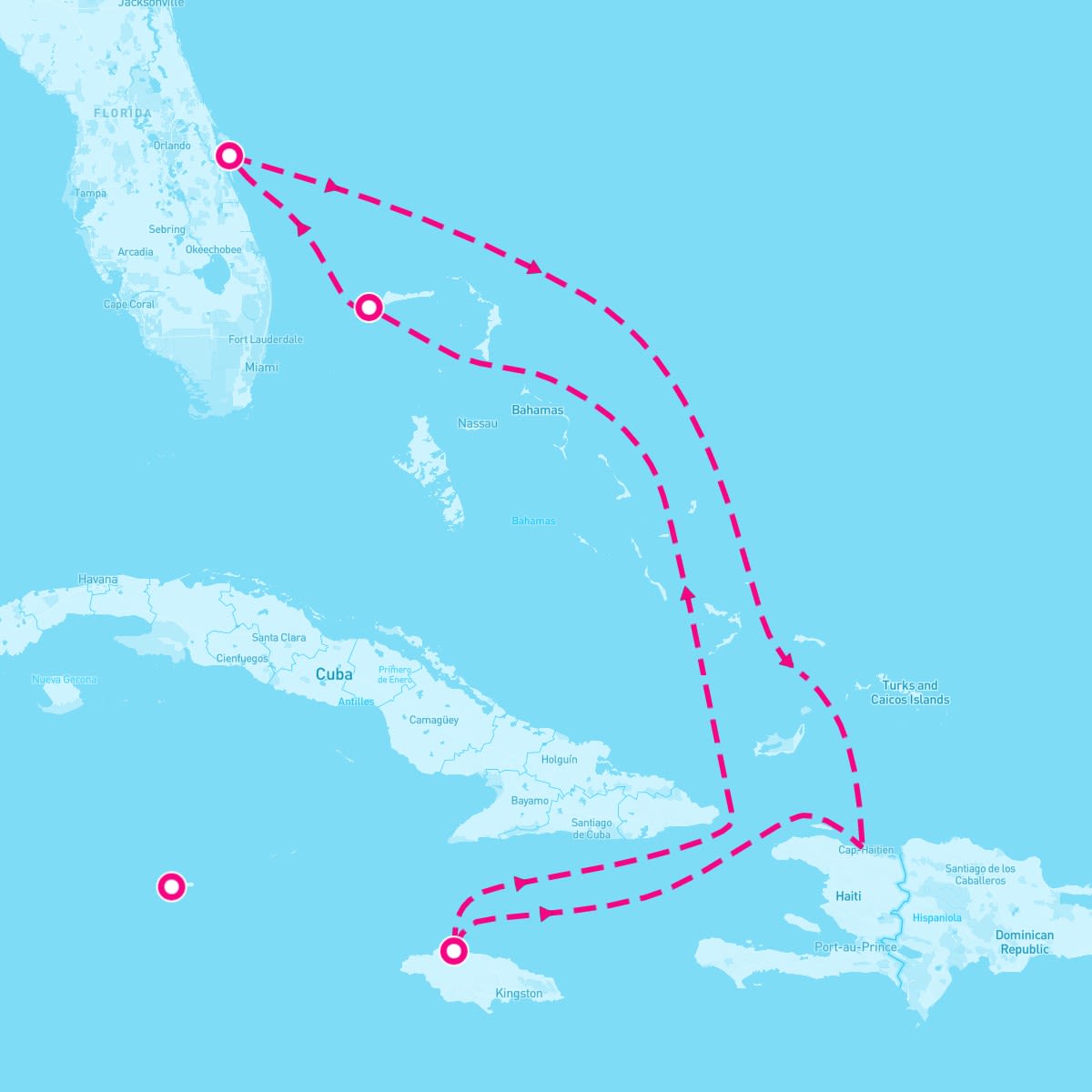 Adventure of the Seas itinerary map for September 27, 2025