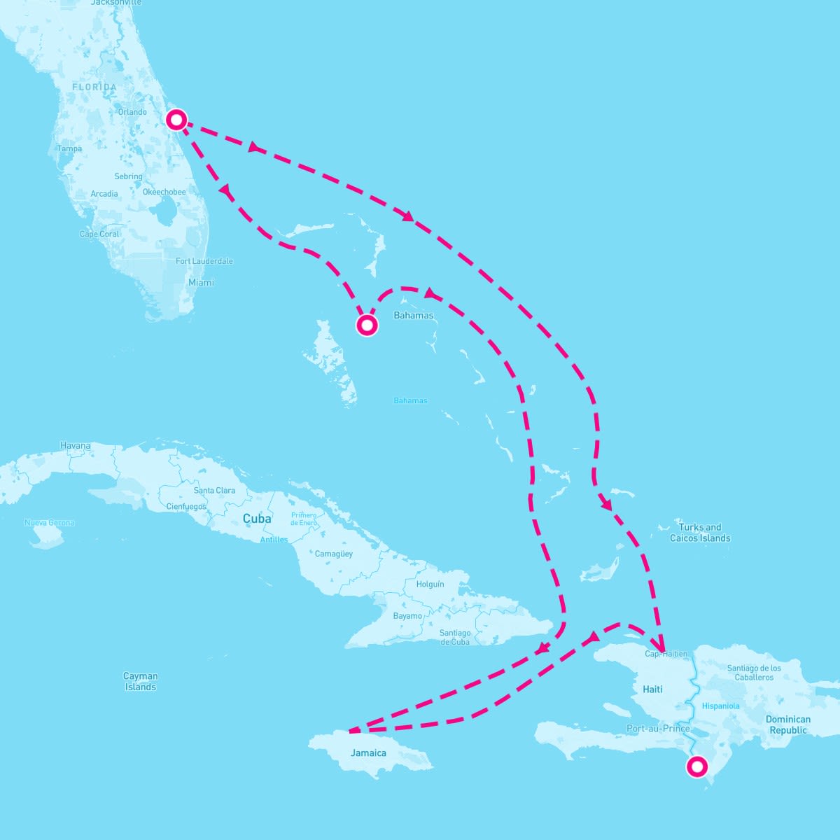 Adventure of the Seas itinerary map for December 6, 2025 (6 nights)