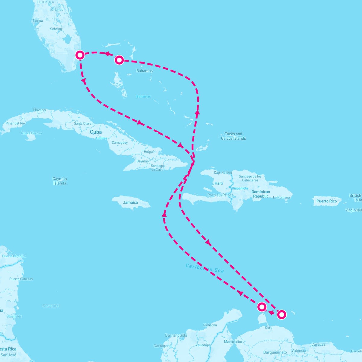 Allure of the Seas itinerary map for May 1, 2027