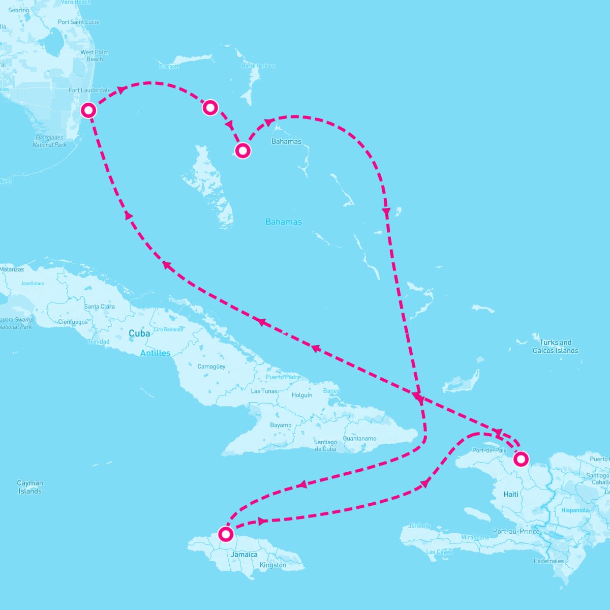 Allure of the Seas itinerary map for December 5, 2027