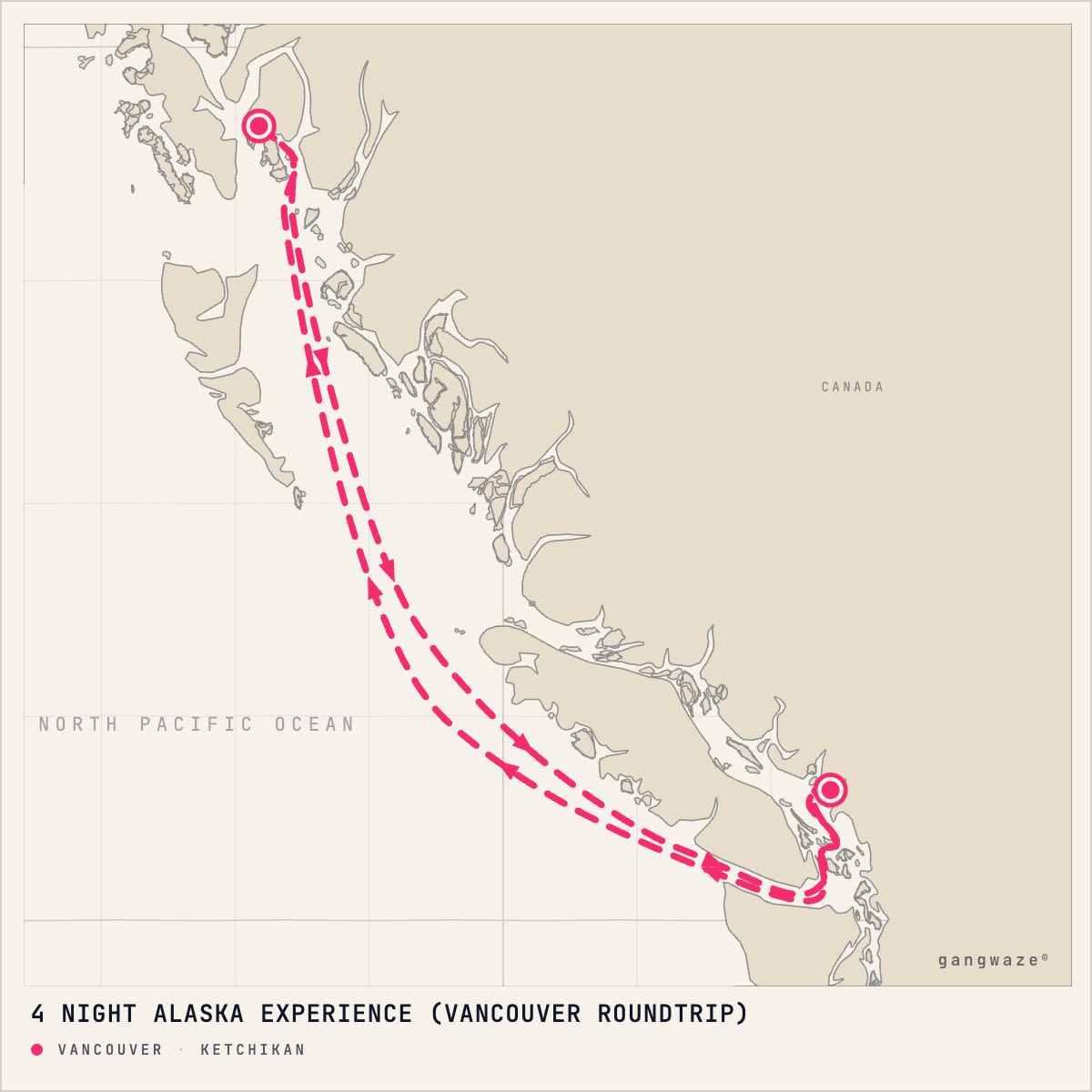 Anthem of the Seas May 7, 2028 itinerary map: round trip from Vancouver, calling at Ketchikan