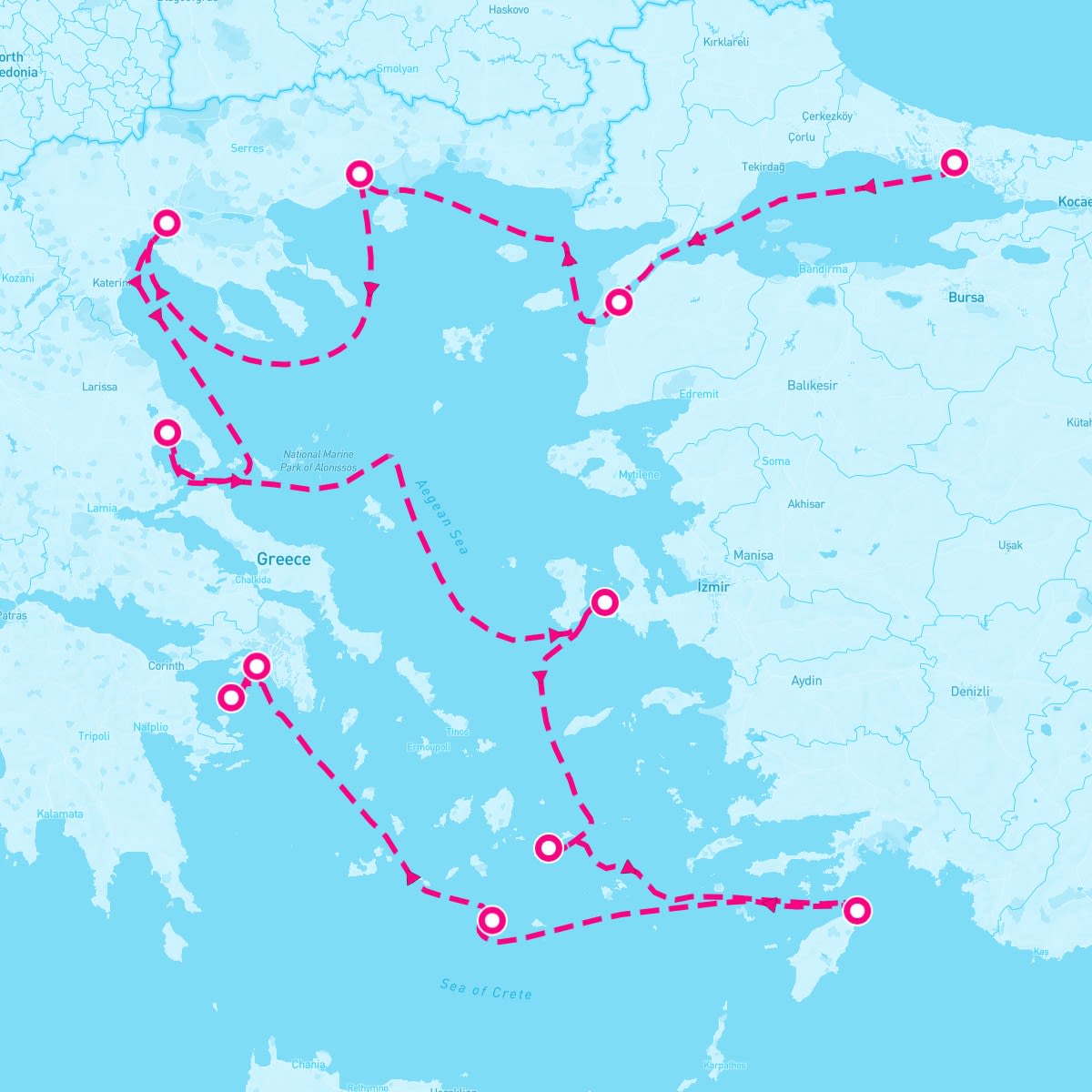 Azamara Journey itinerary map for August 10, 2024 (10 nights)