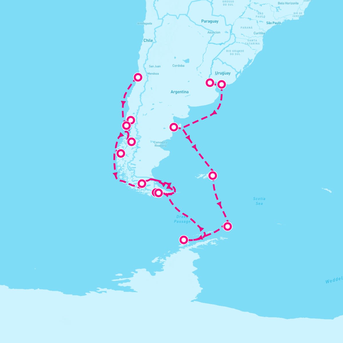 Azamara Journey itinerary map for February 2, 2025 (23 nights)