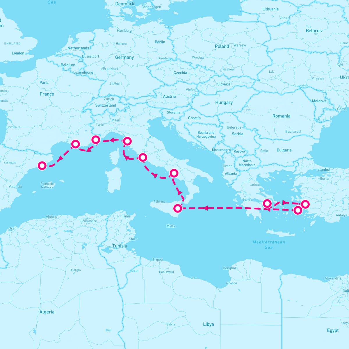 Azamara Journey itinerary map for October 30, 2025 (12 nights)