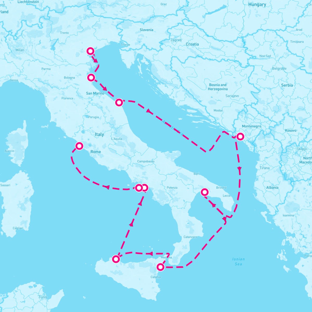 Azamara Pursuit itinerary map for June 19, 2024 (10 nights)