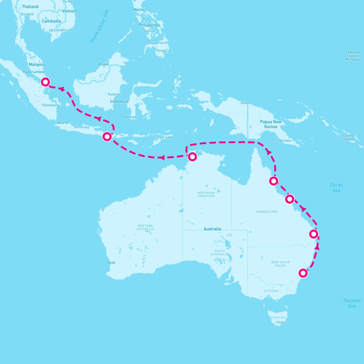 Azamara Pursuit itinerary map for February 19, 2025 (18 nights)