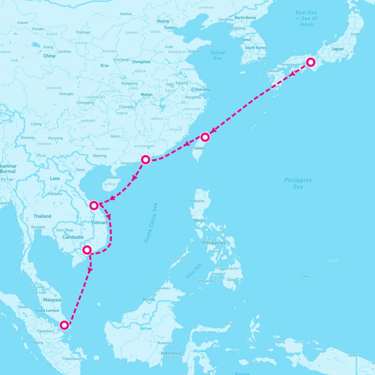 Azamara Pursuit itinerary map for May 18, 2025 (14 nights)