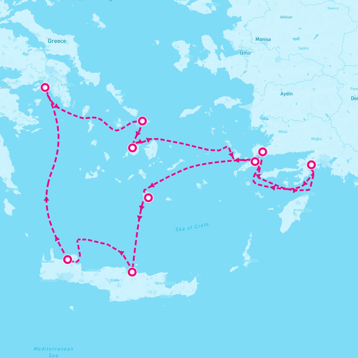 Azamara Pursuit itinerary map for August 22, 2025