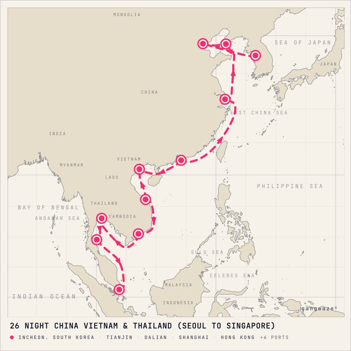 Azamara Pursuit itinerary map for September 27, 2028 (26 nights)