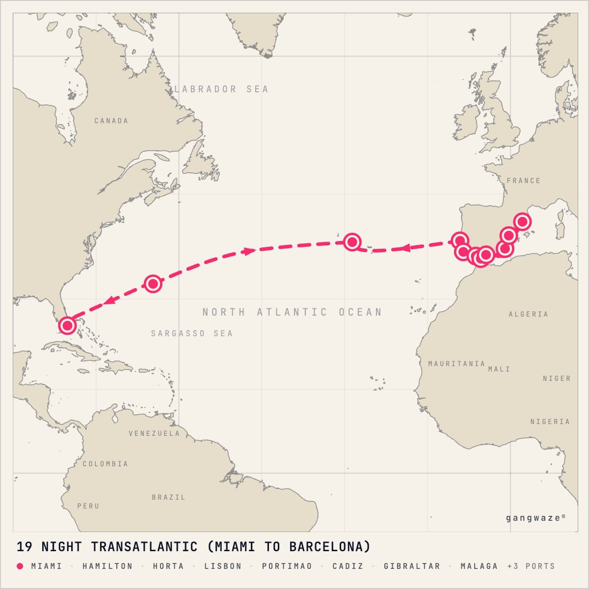 Azamara Quest itinerary map for April 2, 2028 (19 nights)
