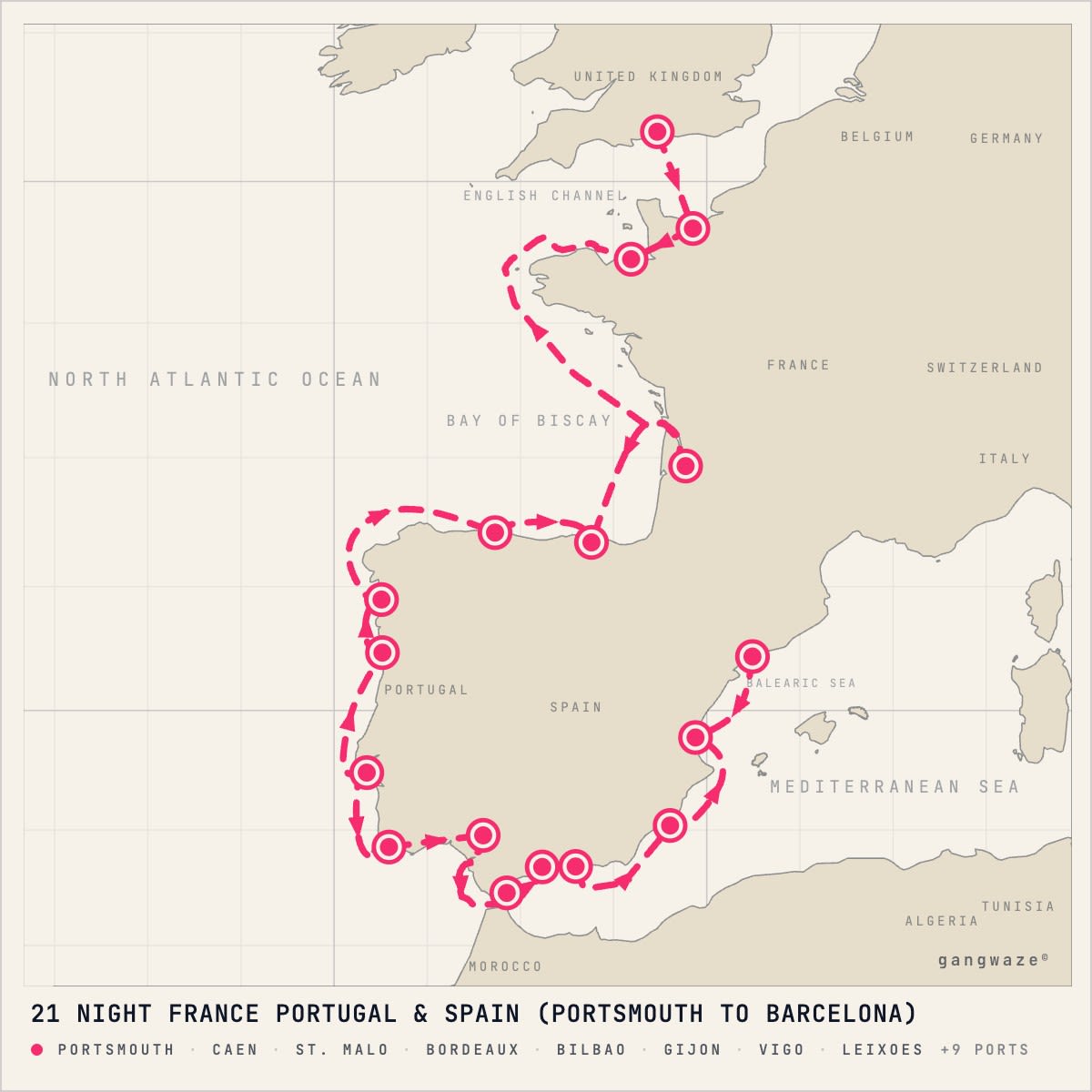 Azamara Quest itinerary map for September 2, 2028 (21 nights)
