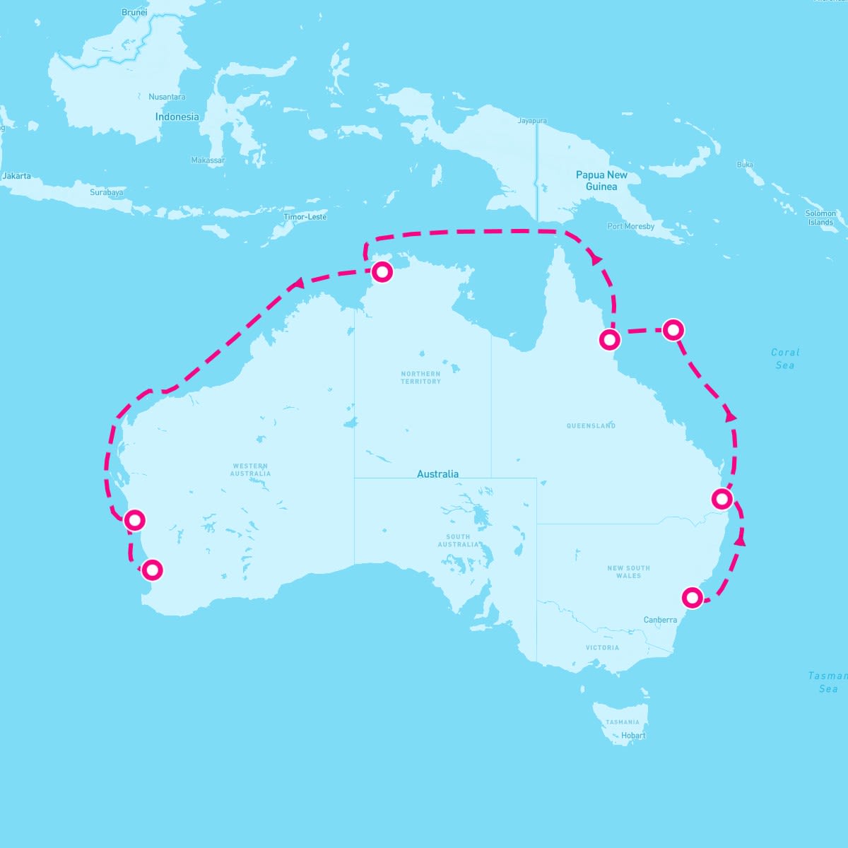 Brilliance of the Seas itinerary map for February 14, 2024 (16 nights)