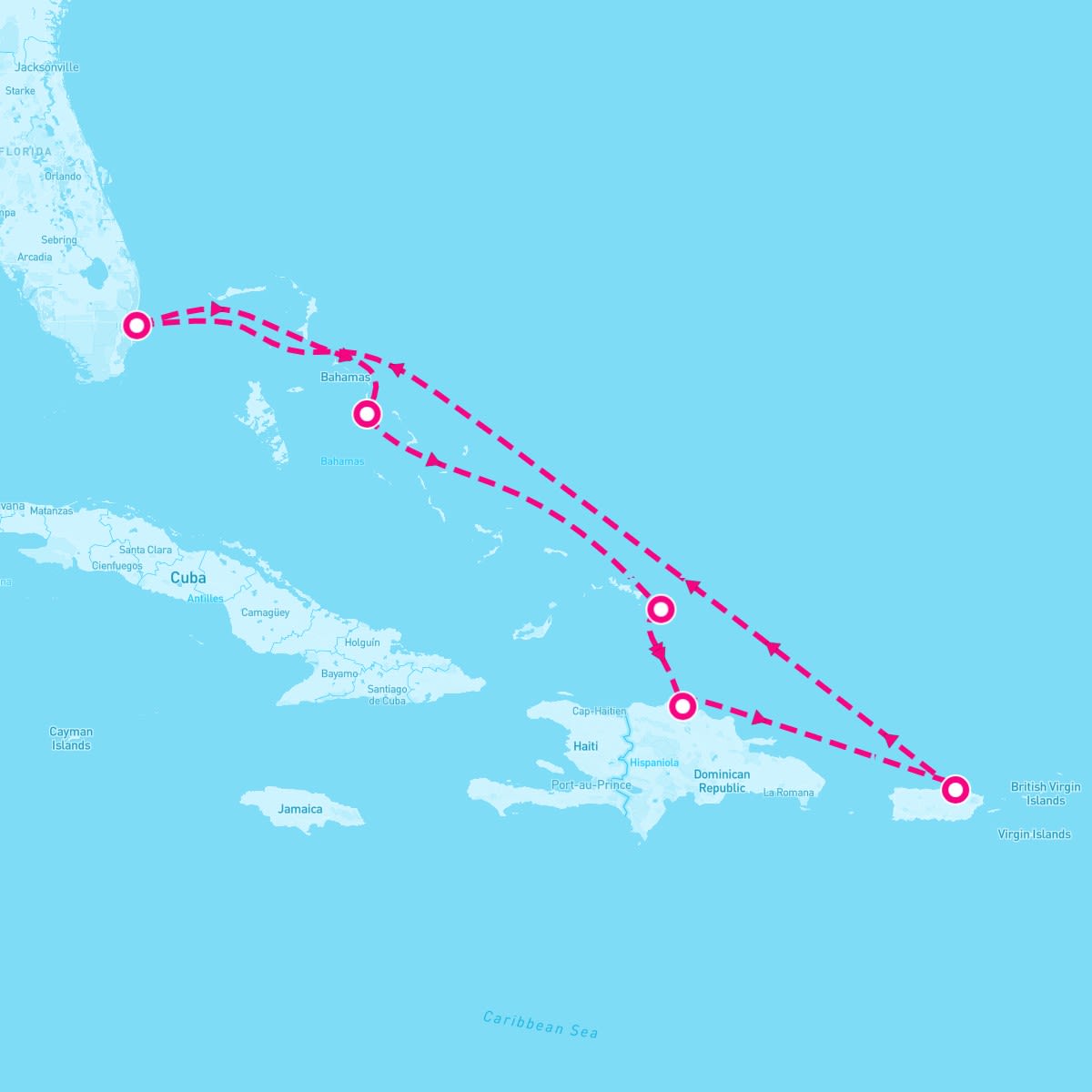 Caribbean Princess itinerary map for March 3, 2024