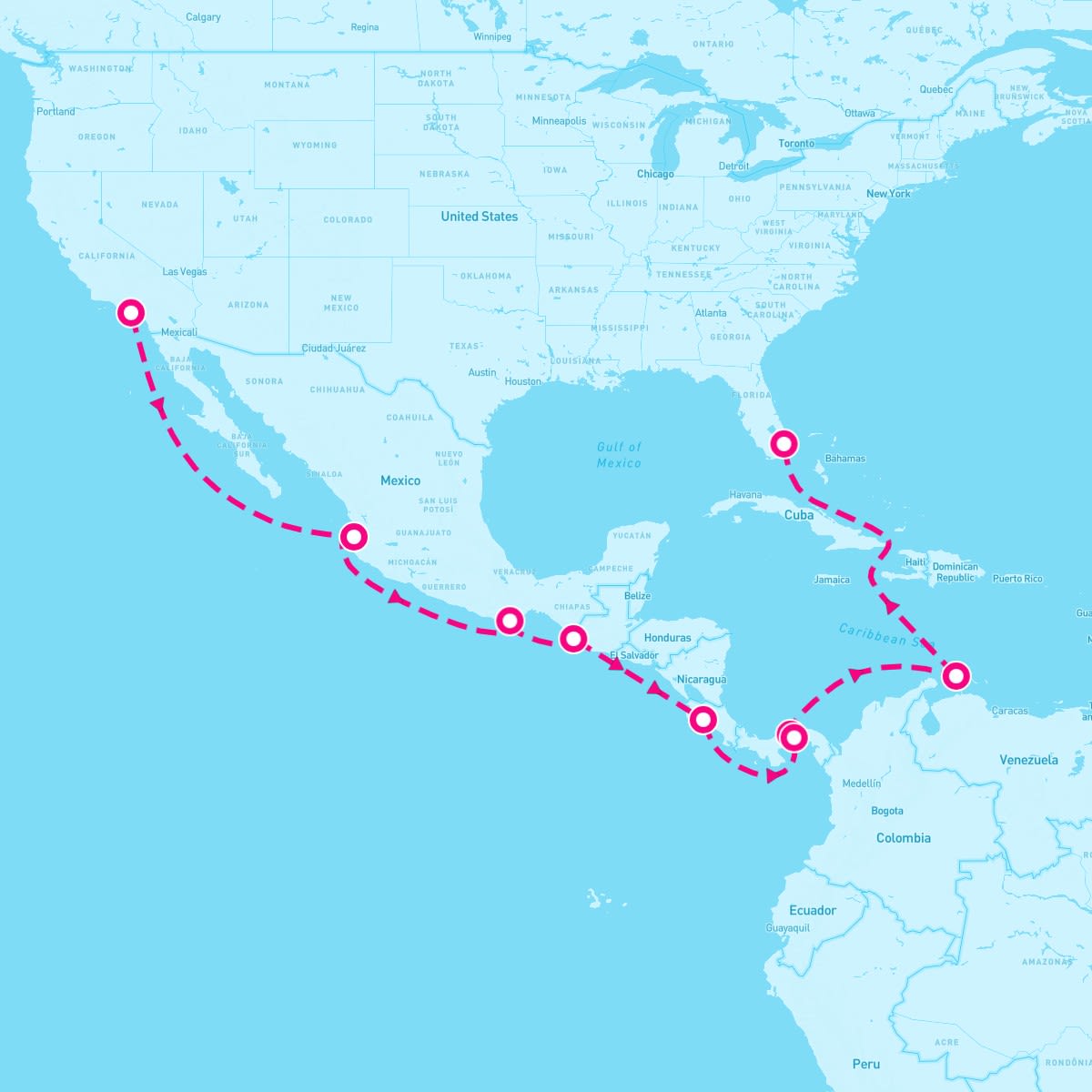 Caribbean Princess itinerary map for September 30, 2025 (16 nights)