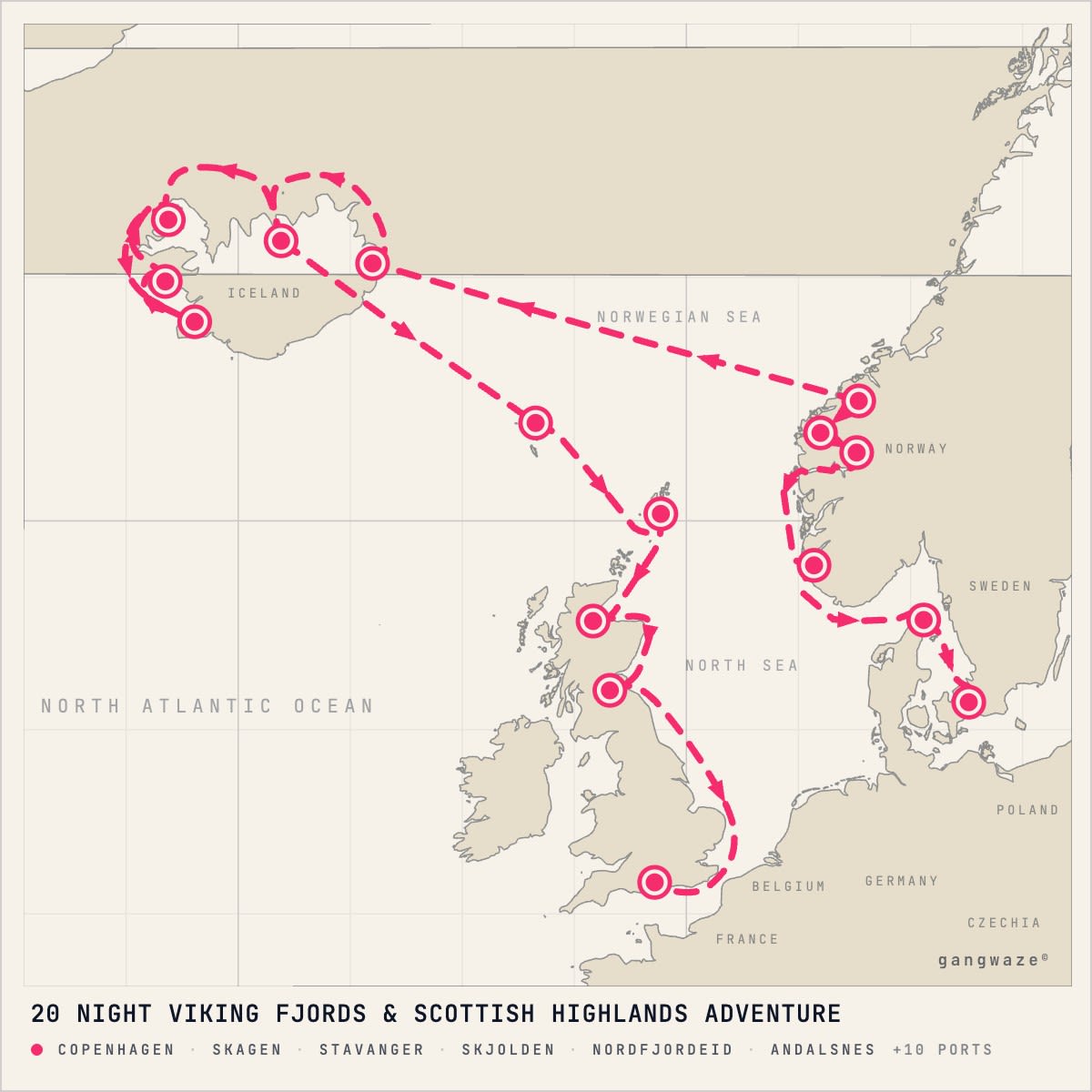 Caribbean Princess itinerary map for July 7, 2028 (20 nights)