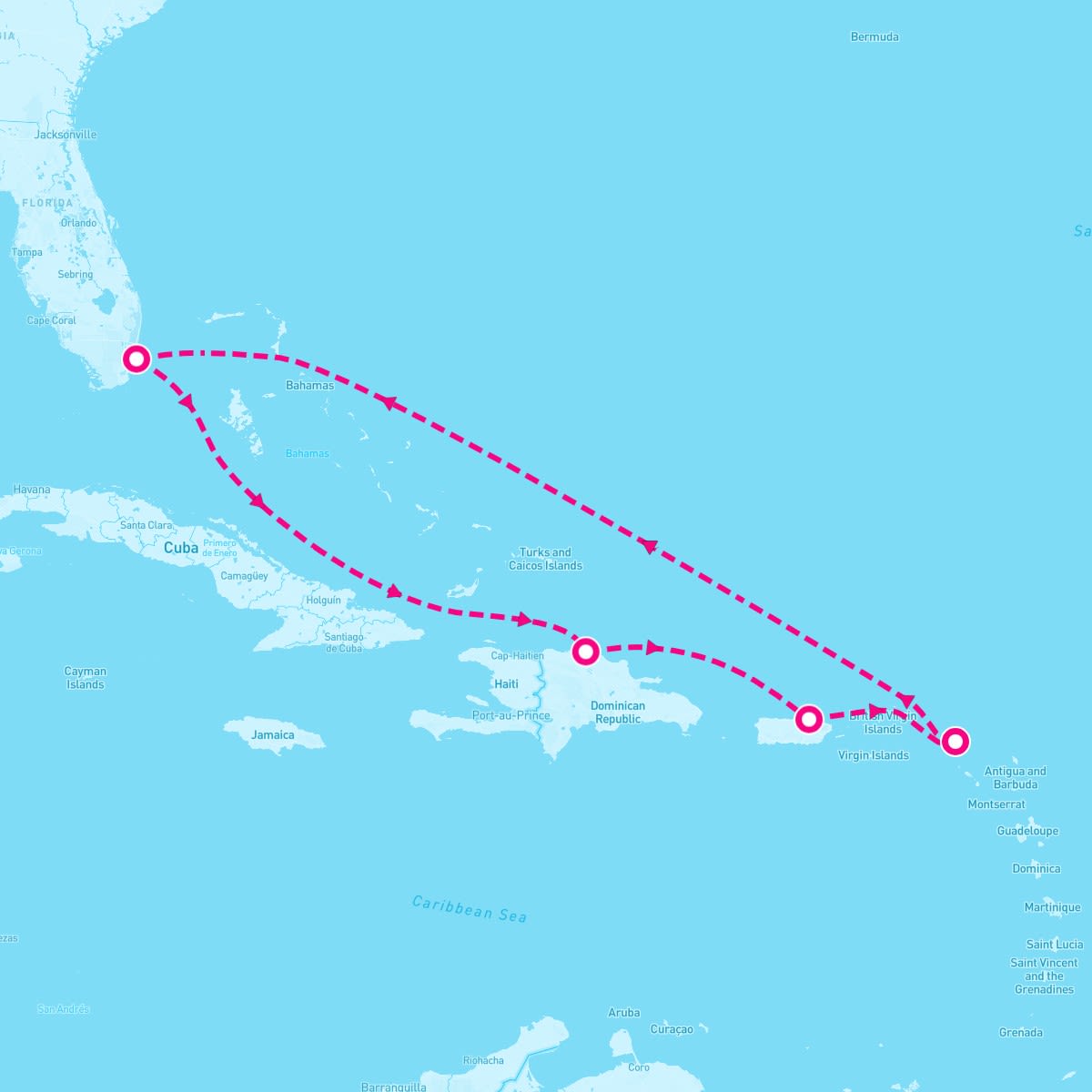Carnival Celebration itinerary map for February 4, 2024 (7 nights)