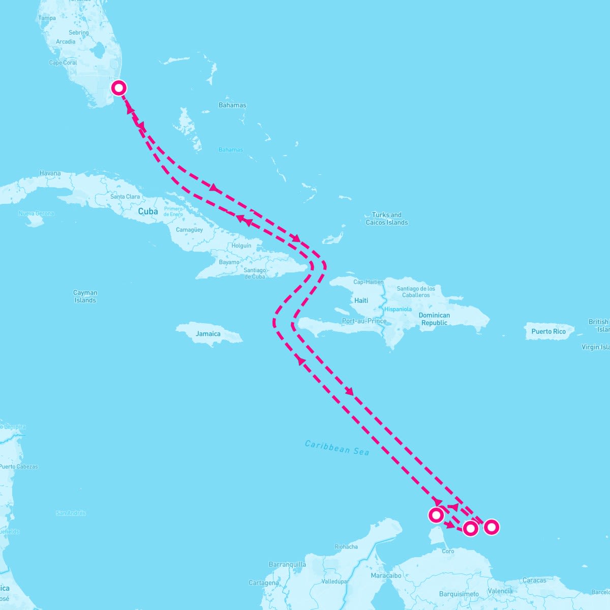 Carnival Celebration itinerary map for May 18, 2024 (8 nights)