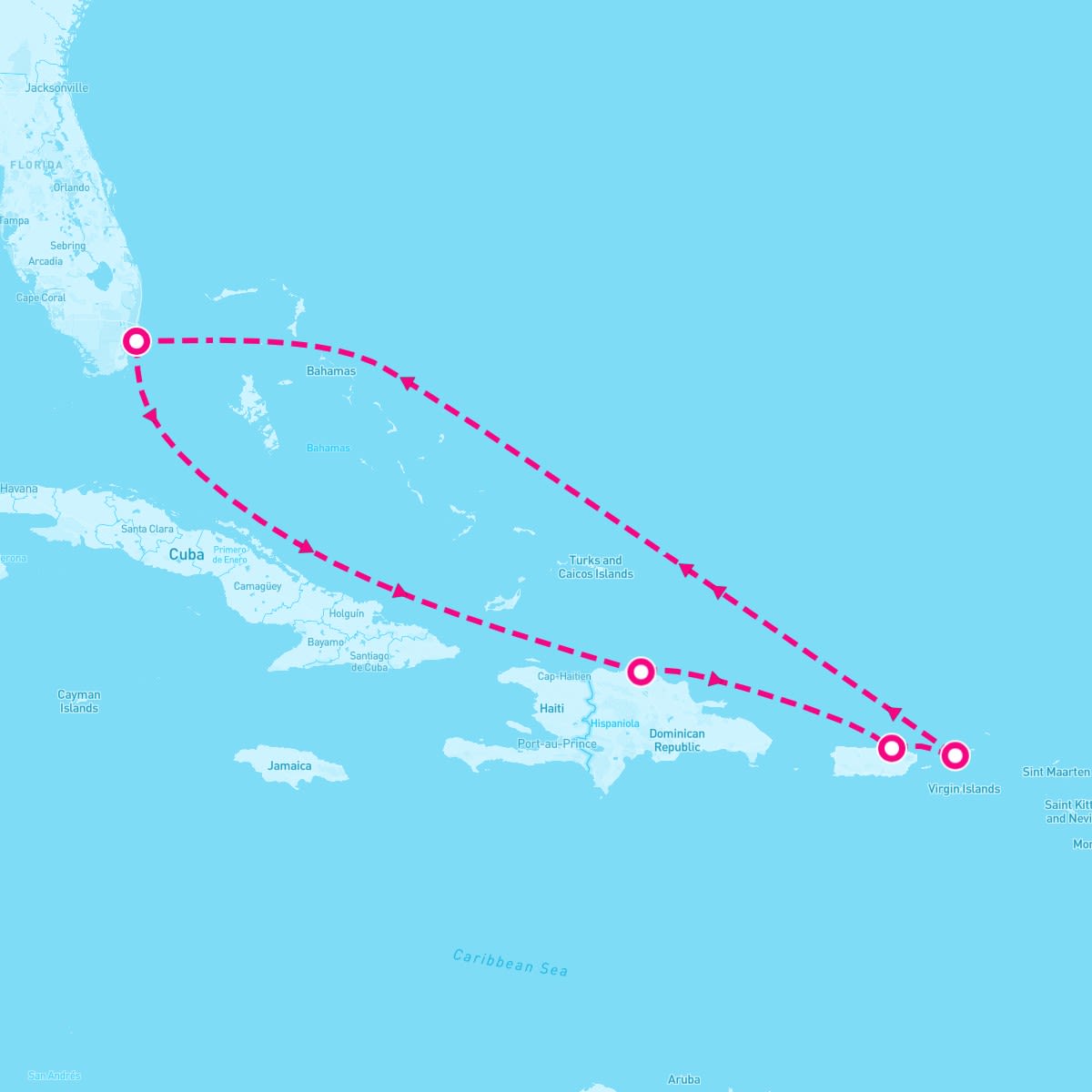 Carnival Celebration itinerary map for August 18, 2024 (7 nights)