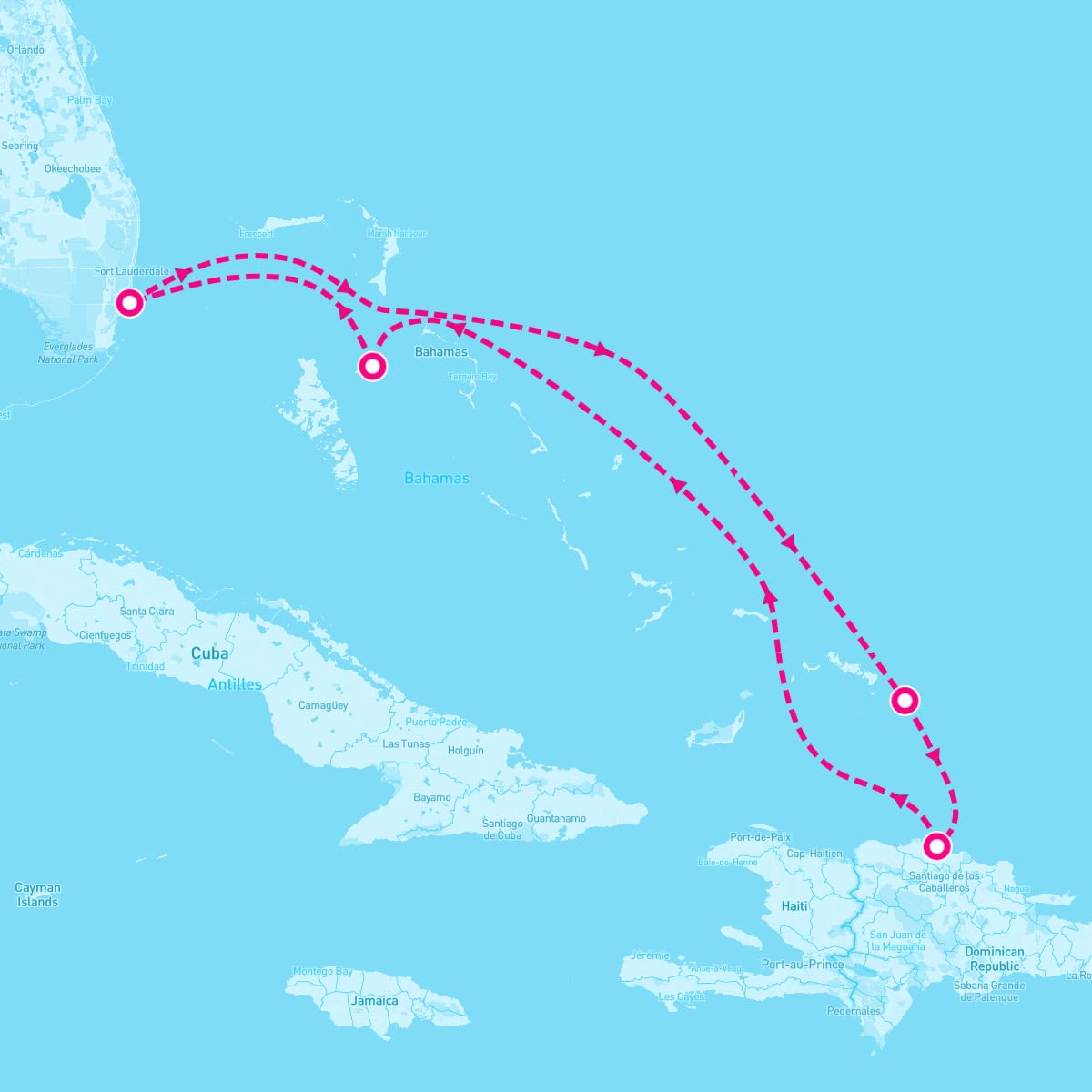 Carnival Celebration itinerary map for March 2, 2025 (7 nights)