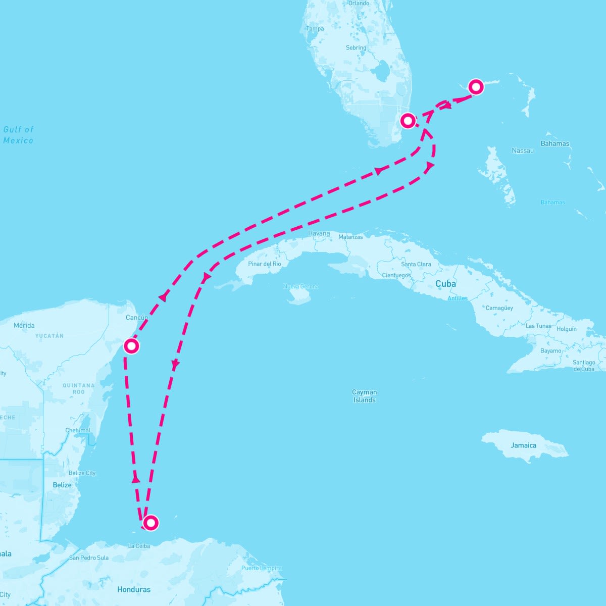 Carnival Celebration itinerary map for March 21, 2027