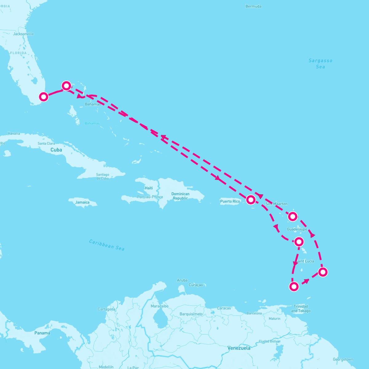 Carnival Conquest itinerary map for November 29, 2027