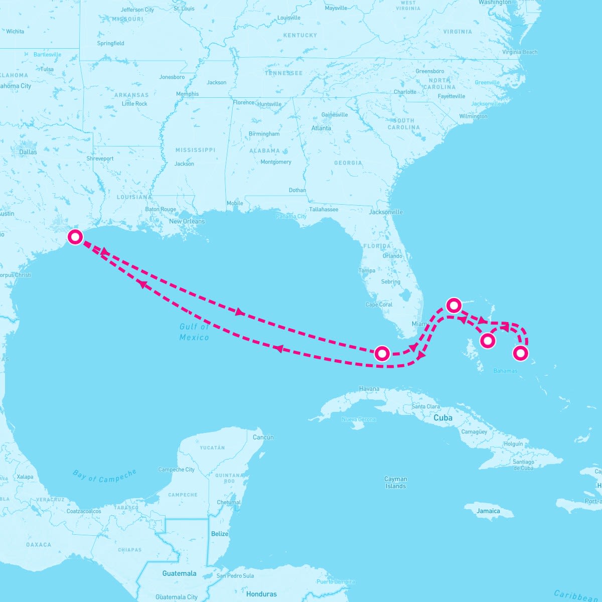 Carnival Dream itinerary map for June 29, 2024 (8 nights)