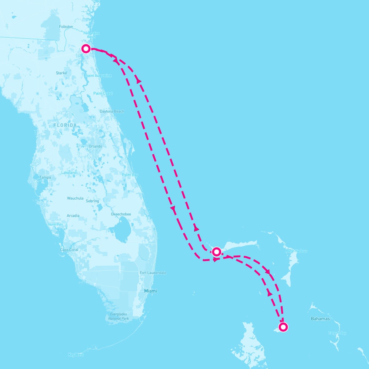 Carnival Elation itinerary map for March 8, 2025 (5 nights)