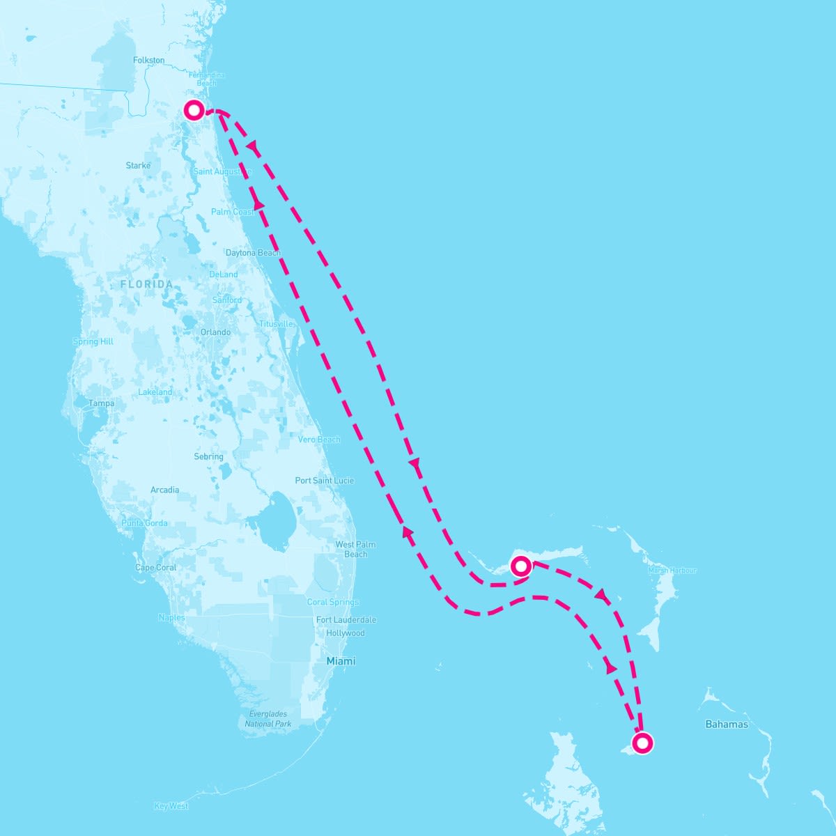 Carnival Elation itinerary map for October 9, 2025 (4 nights)