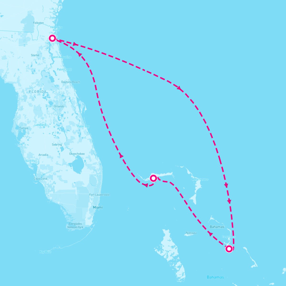 Carnival Elation itinerary map for October 13, 2025 (5 nights)