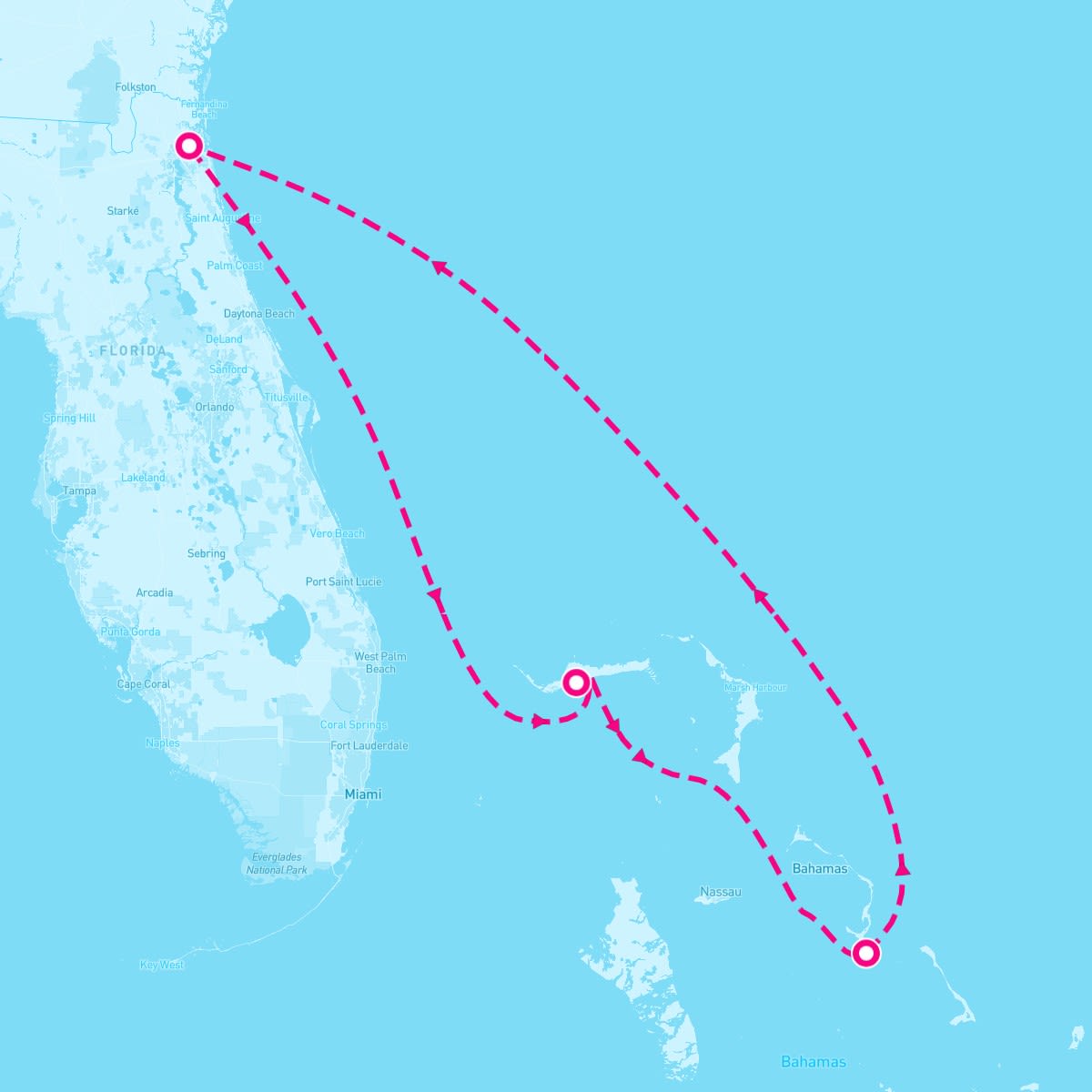 Carnival Elation itinerary map for October 18, 2025 (5 nights)