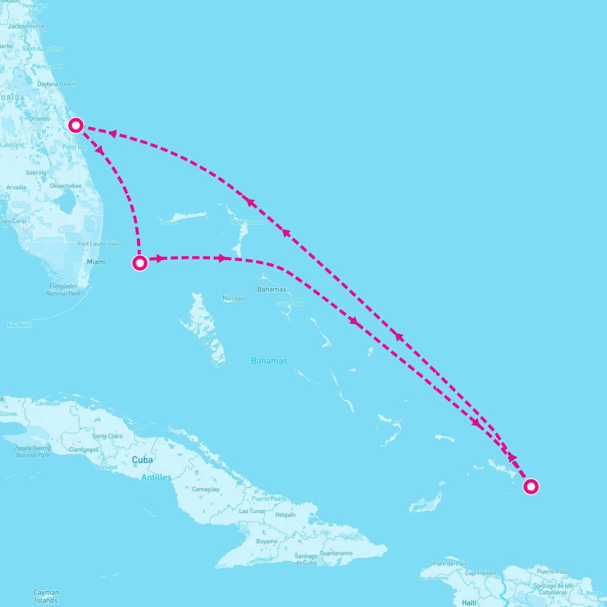 Carnival Freedom itinerary map for December 23, 2023 (5 nights)