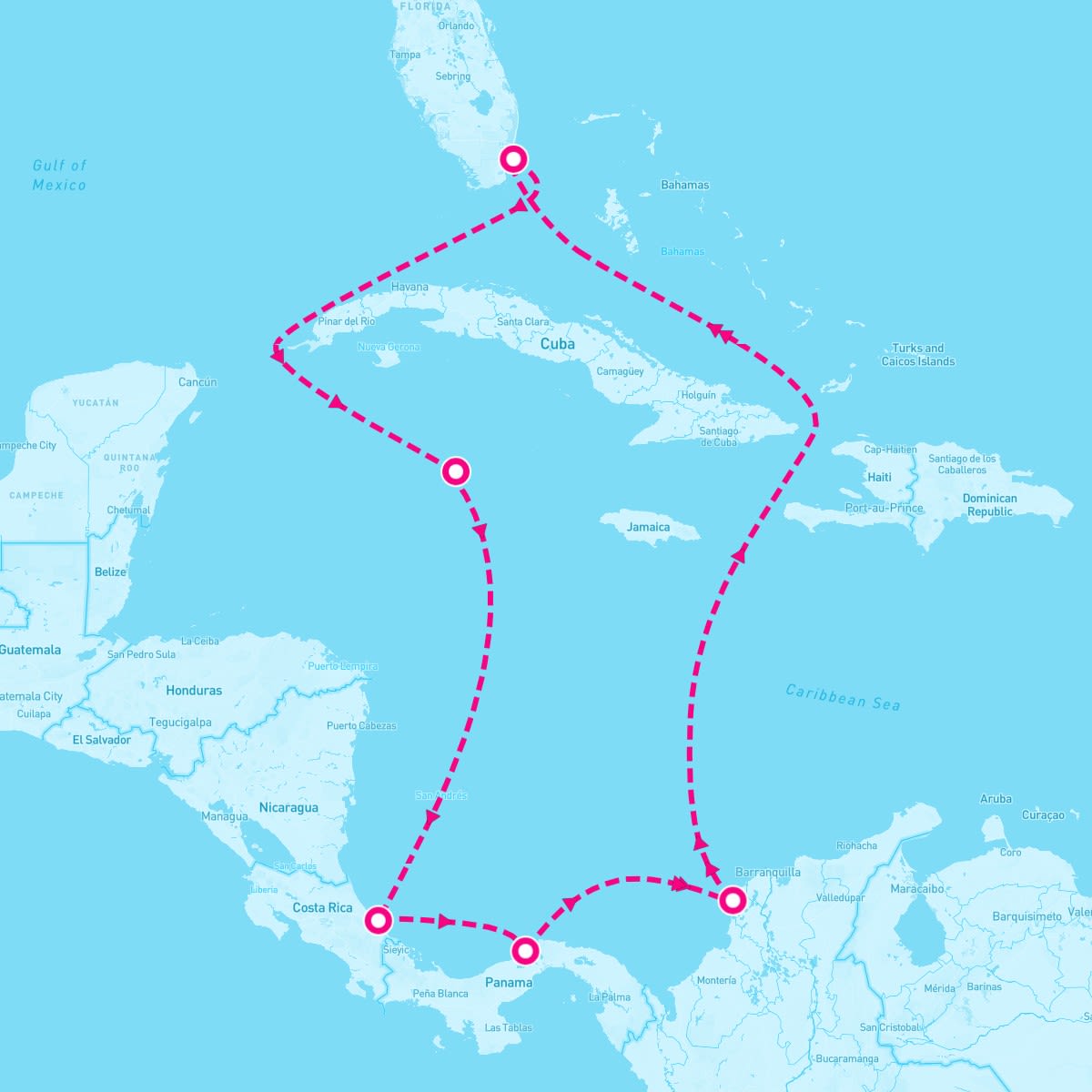 Carnival Freedom itinerary map for January 5, 2024 (9 nights)